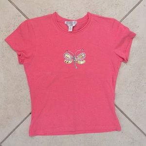 Coral Petite Sophisticate Dragonfly Sequin shirt